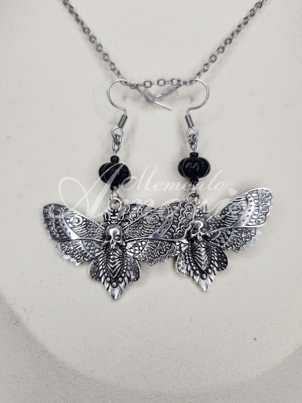 Beaded Moth Earrings in silver