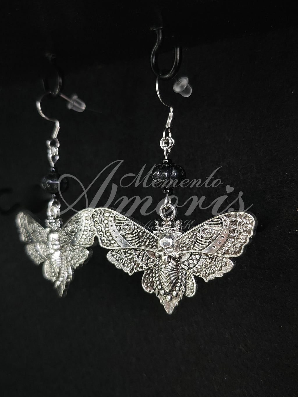 Beaded Moth Earrings in silver