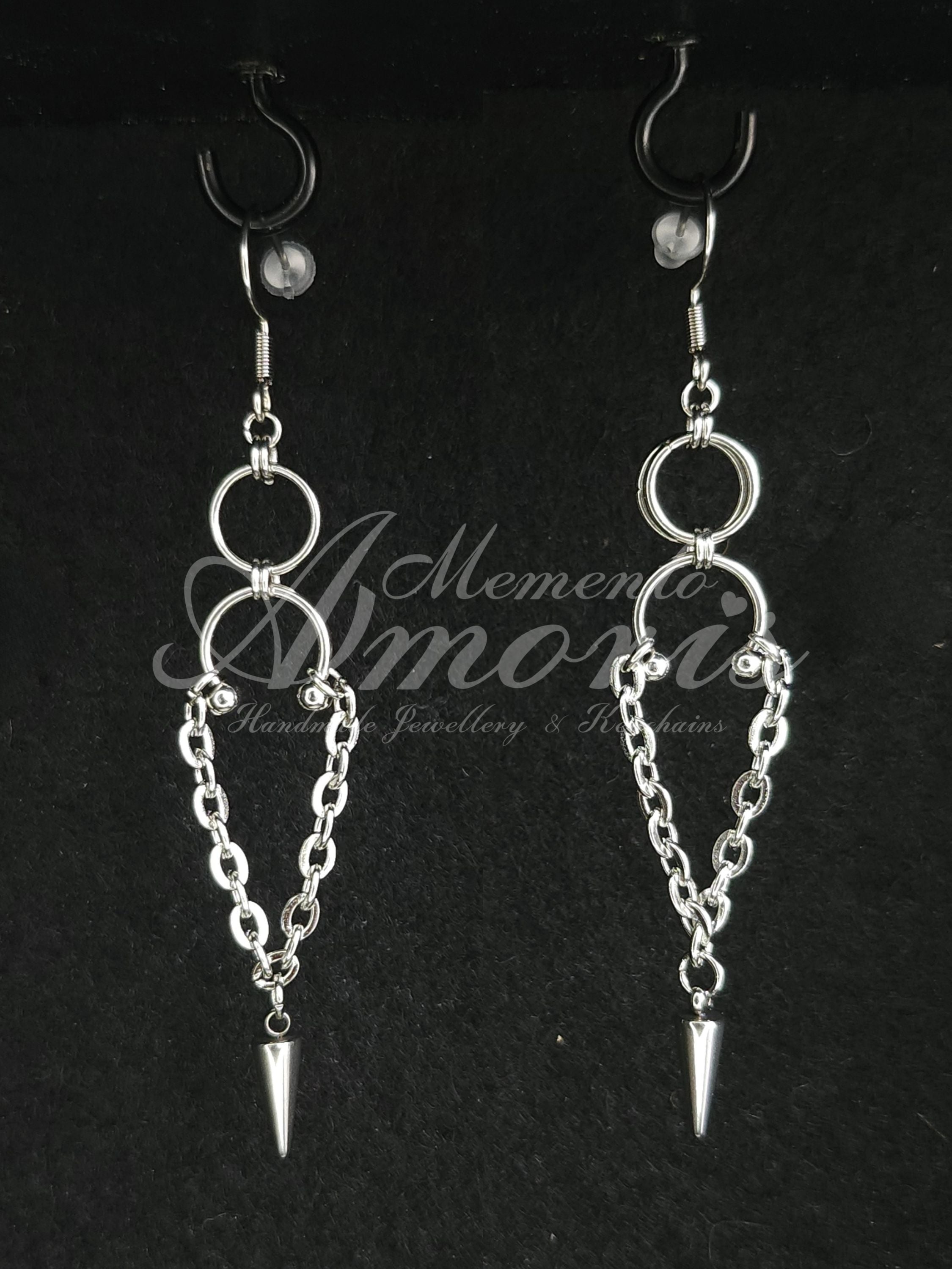 Chained Spike Septum Earrings in silver