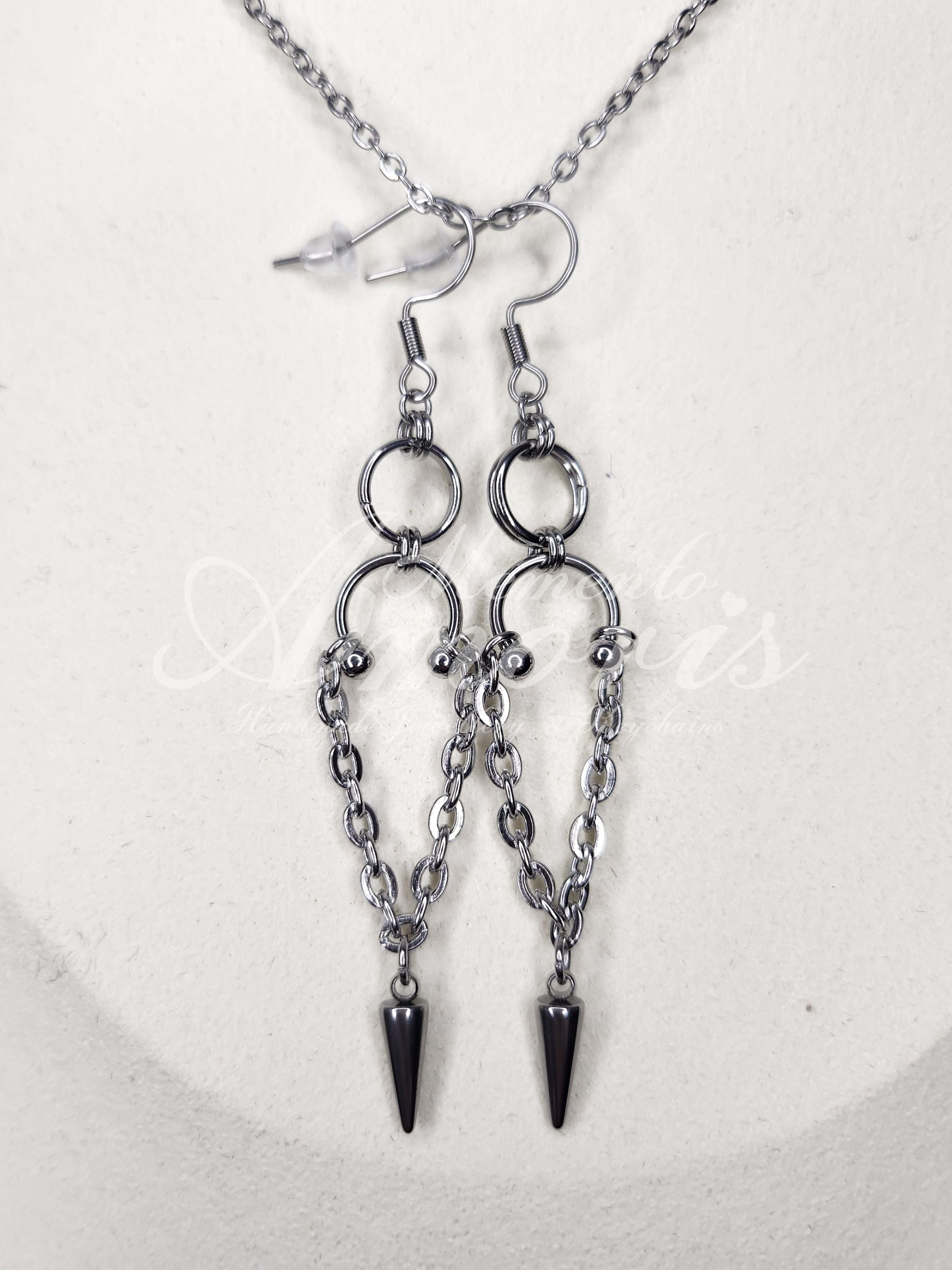 Chained Spike Septum Earrings in silver