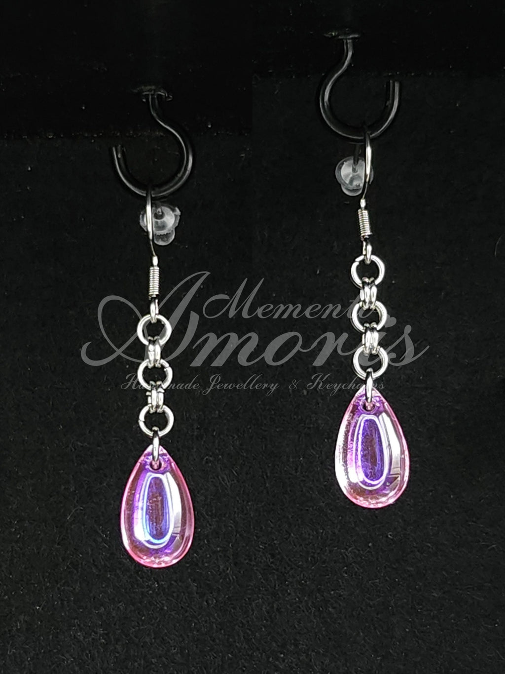 Chained Drop Earrings in silver, pink