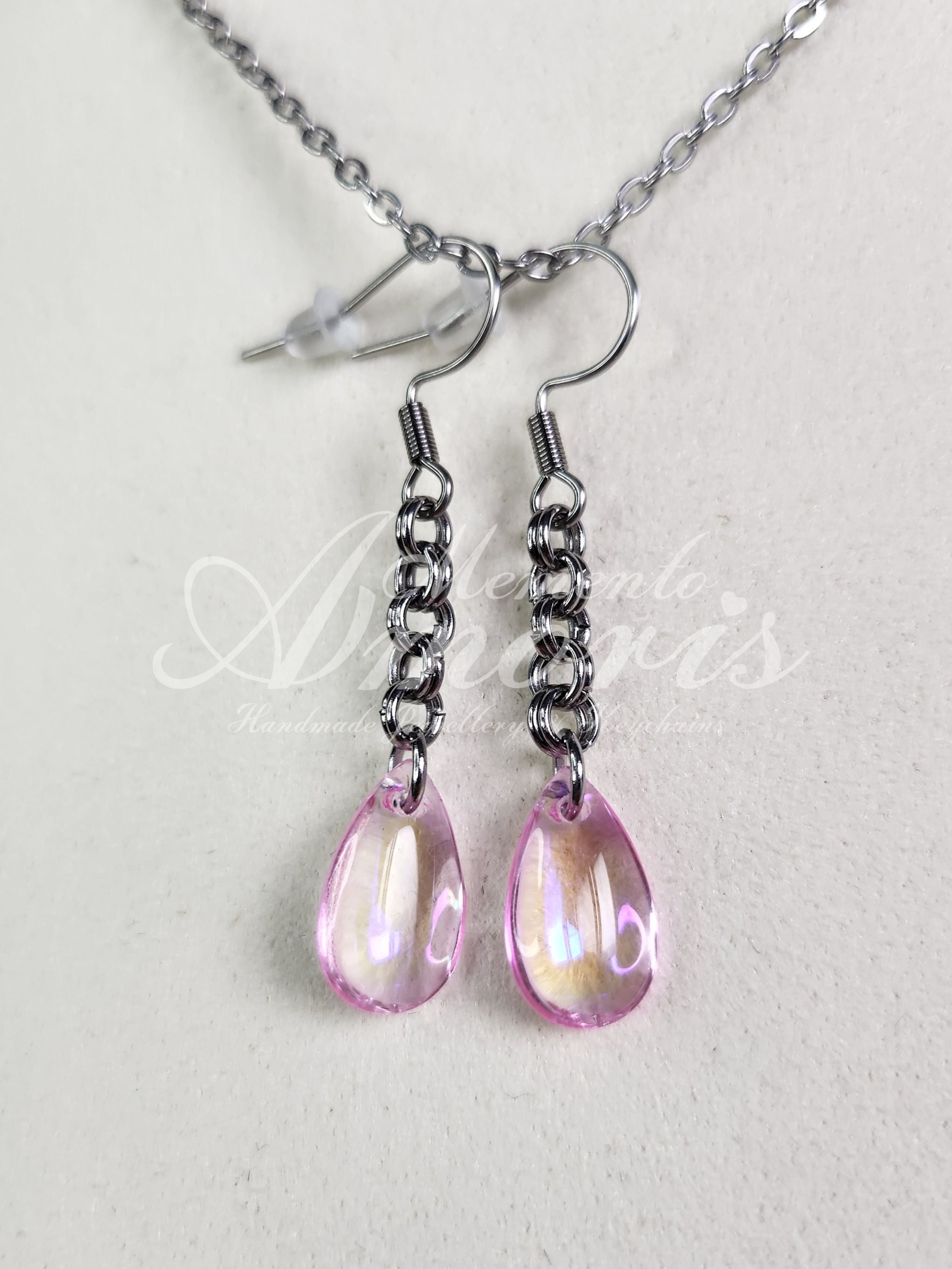 Chained Drop Earrings in silver, pink