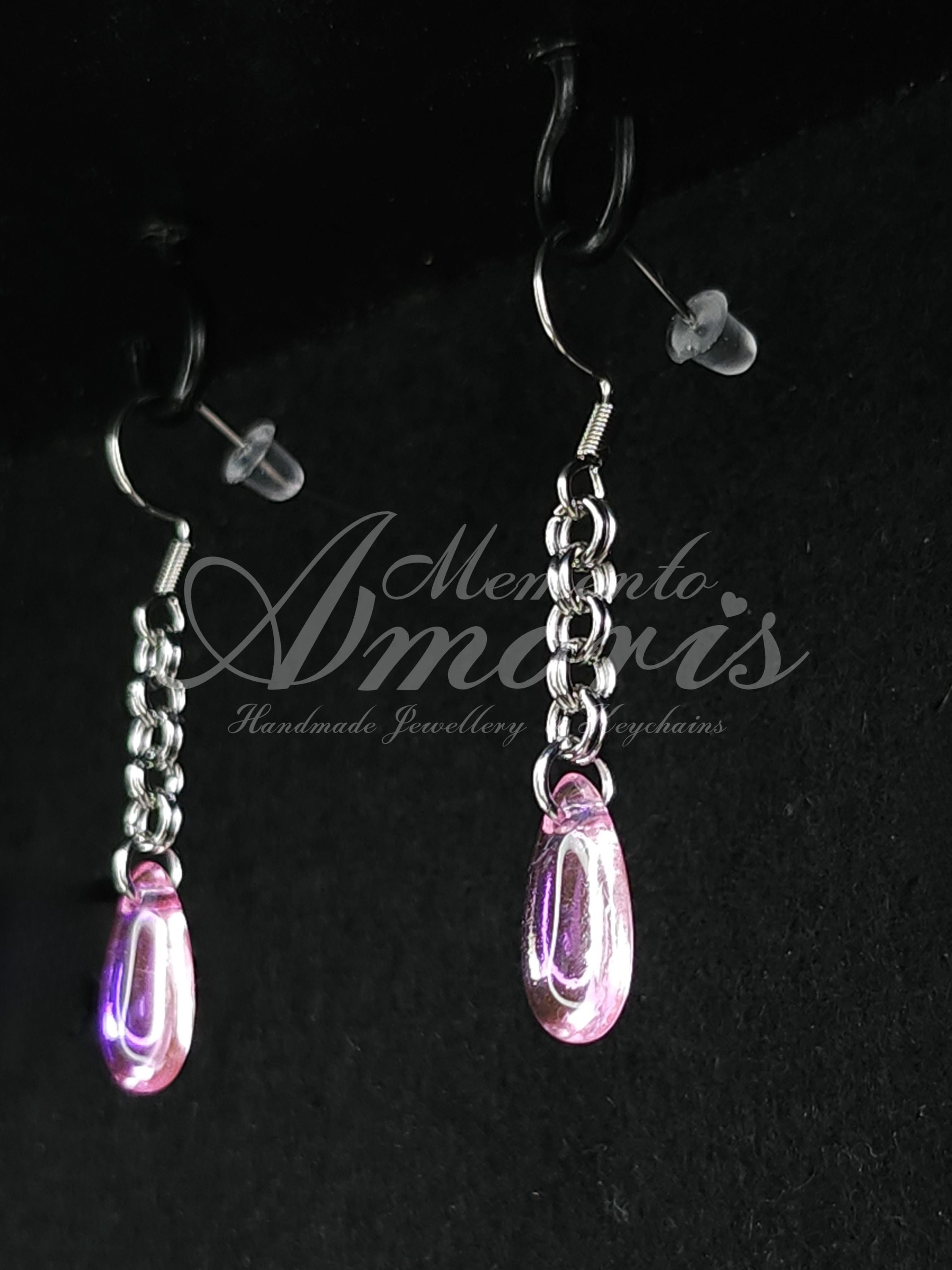 Chained Drop Earrings in silver, pink