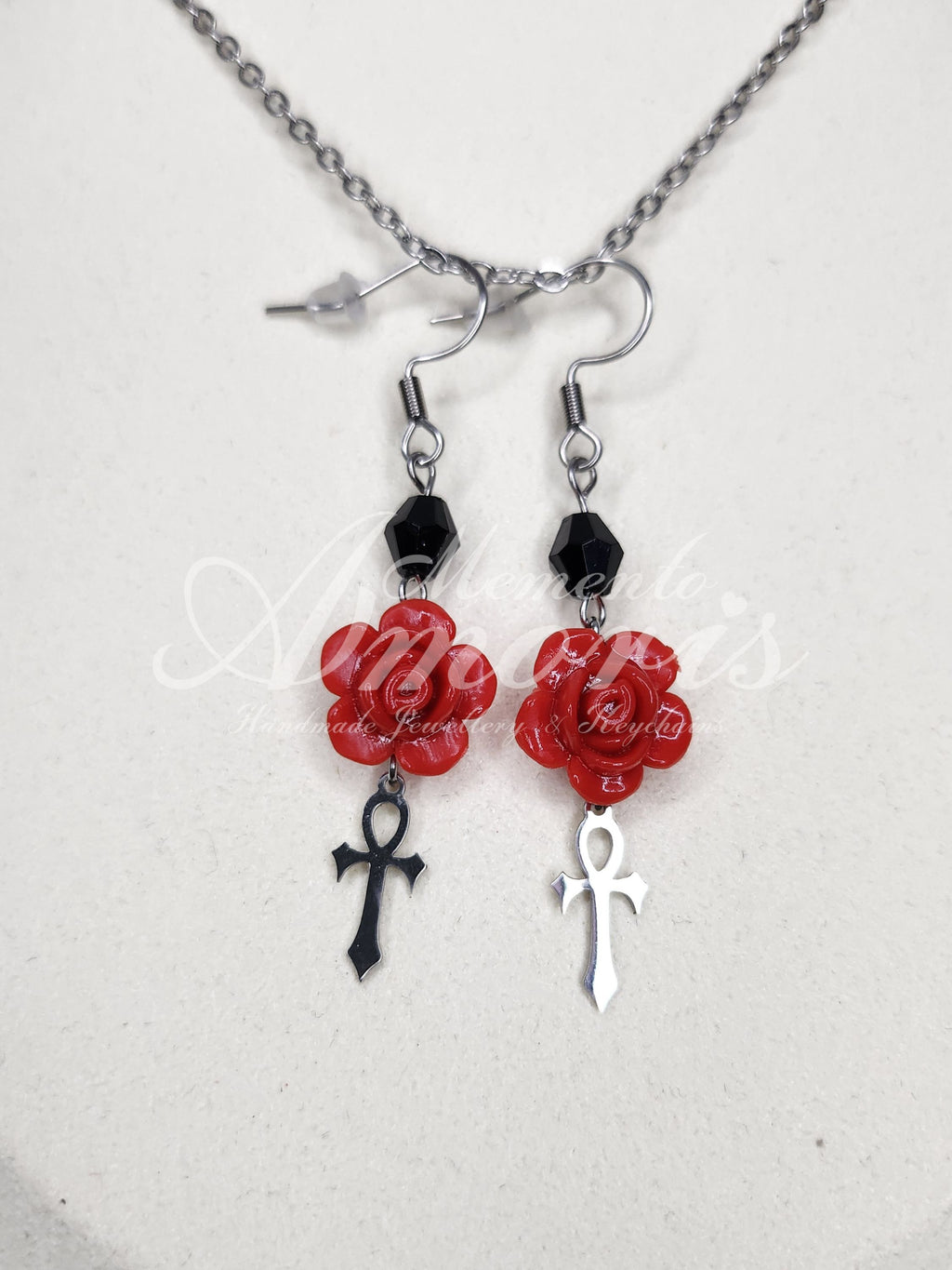 Immortal Rose Earrings in silver, red