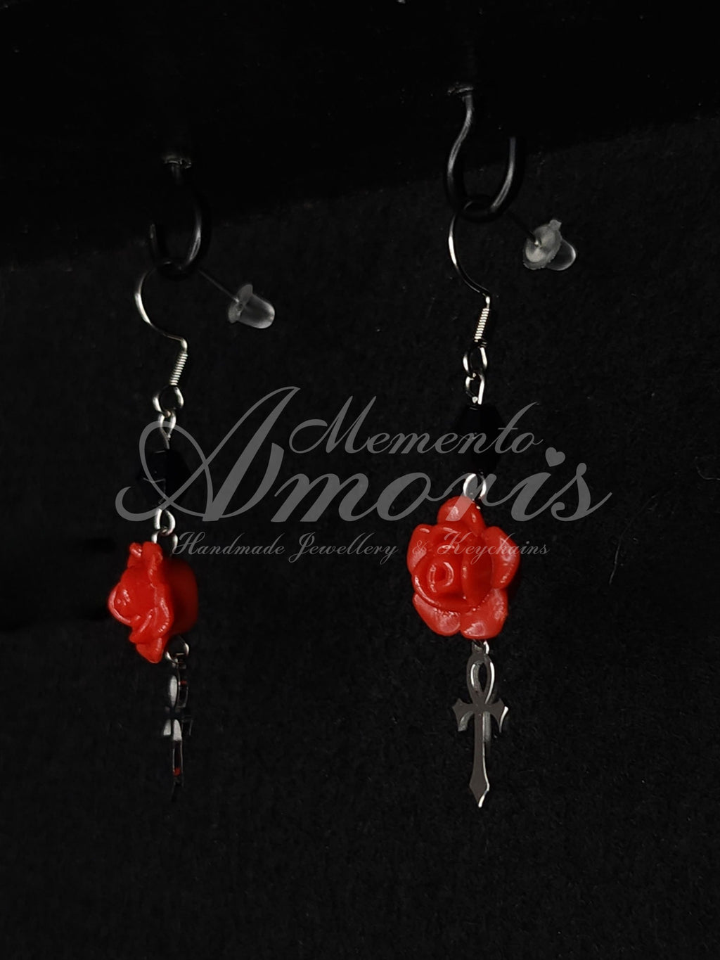 Immortal Rose Earrings in silver, red