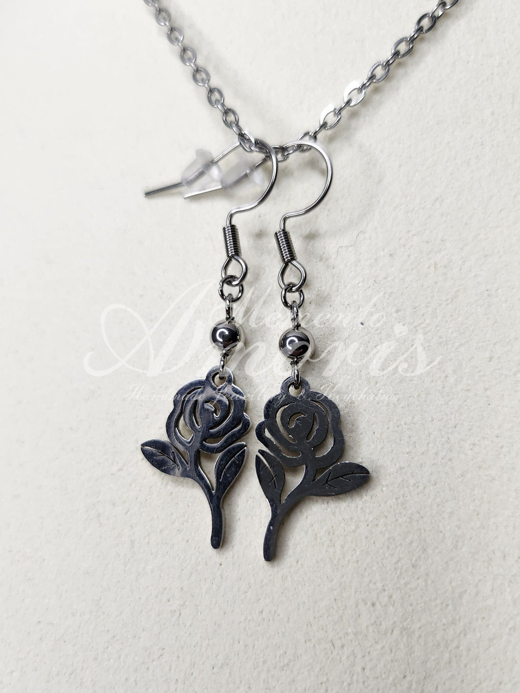 Mourning Rose Earrings in silver