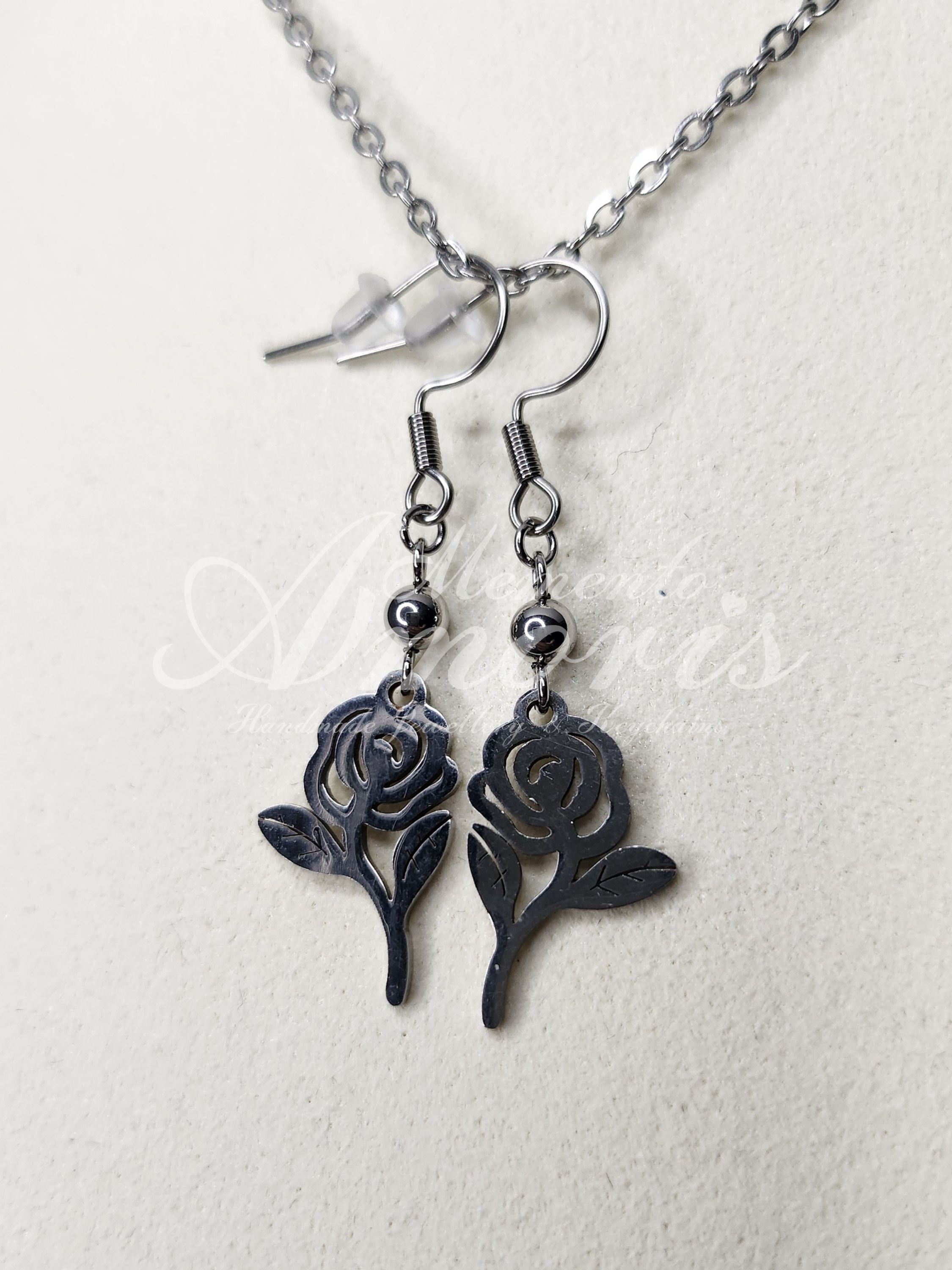 Mourning Rose Earrings in silver