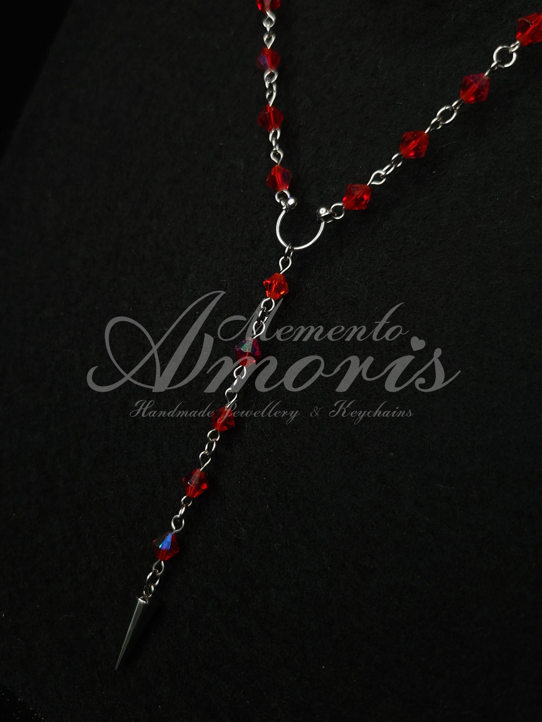 Red Rosary in silver