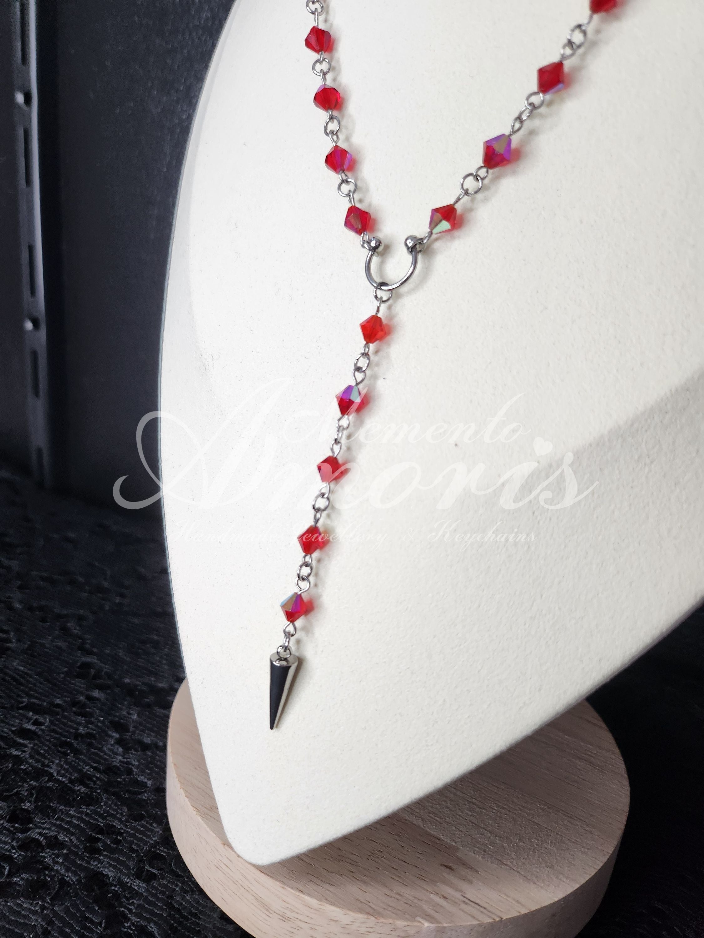 Red Rosary in silver