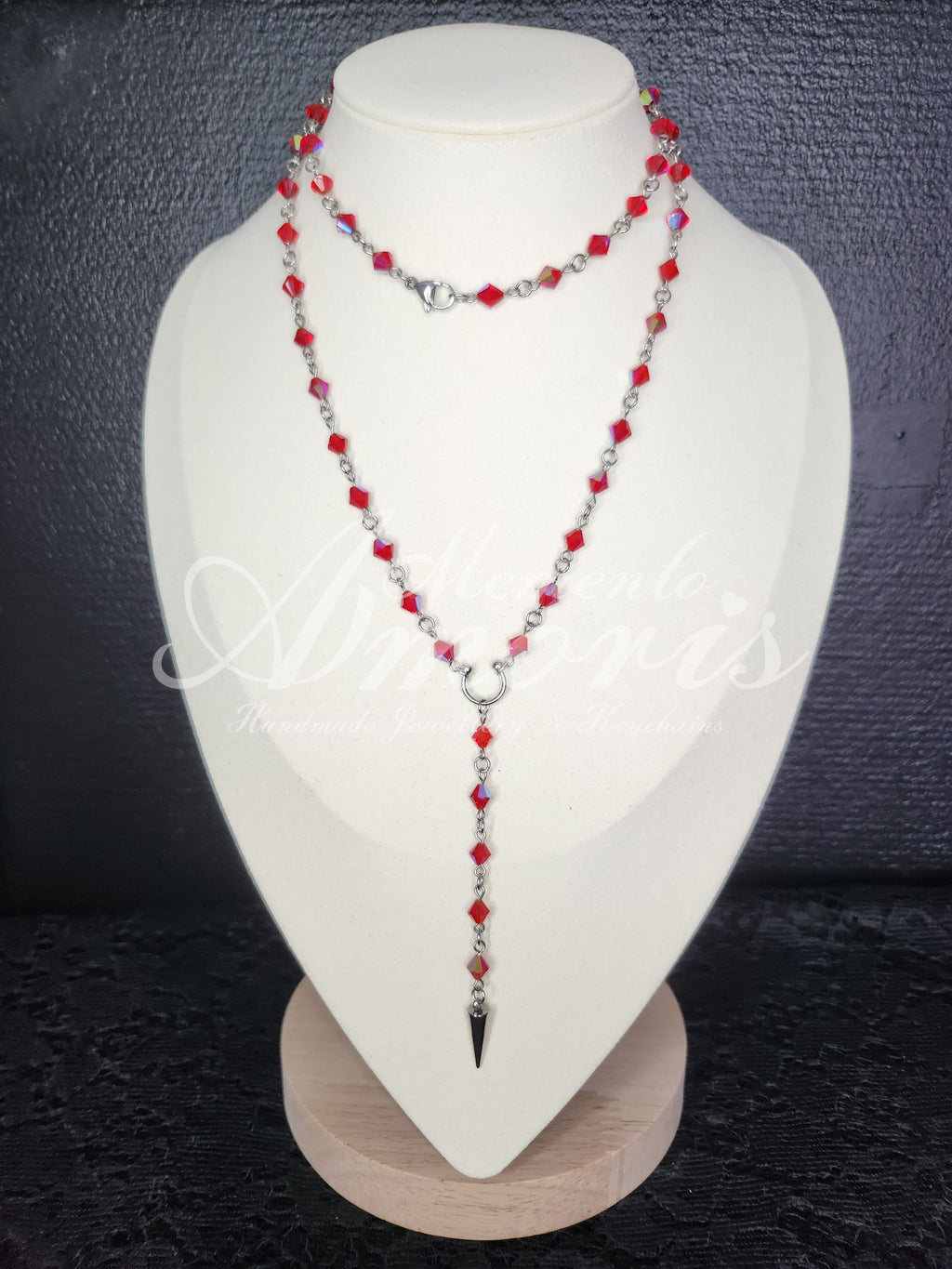Red Rosary in silver