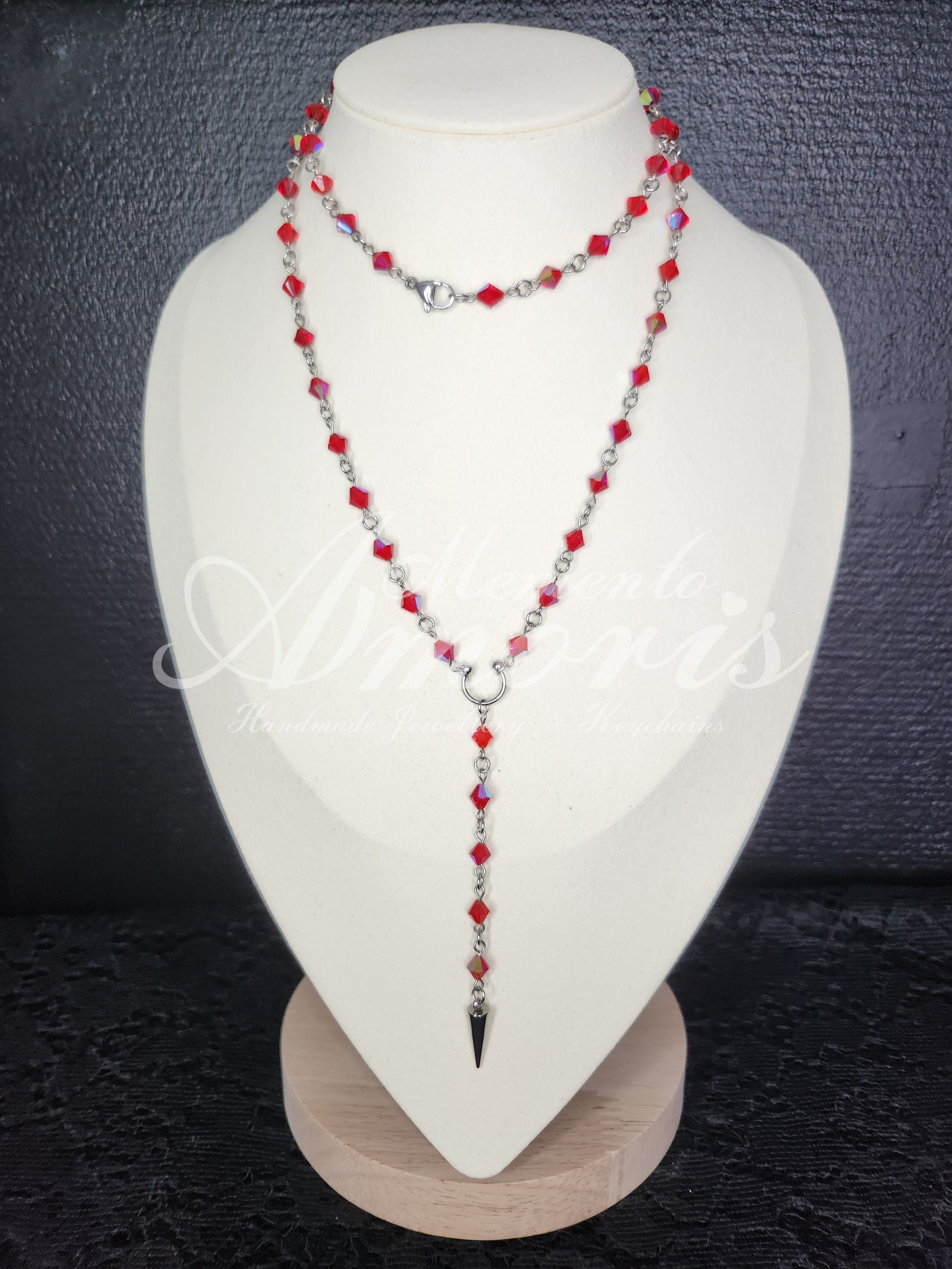 Red Rosary in silver